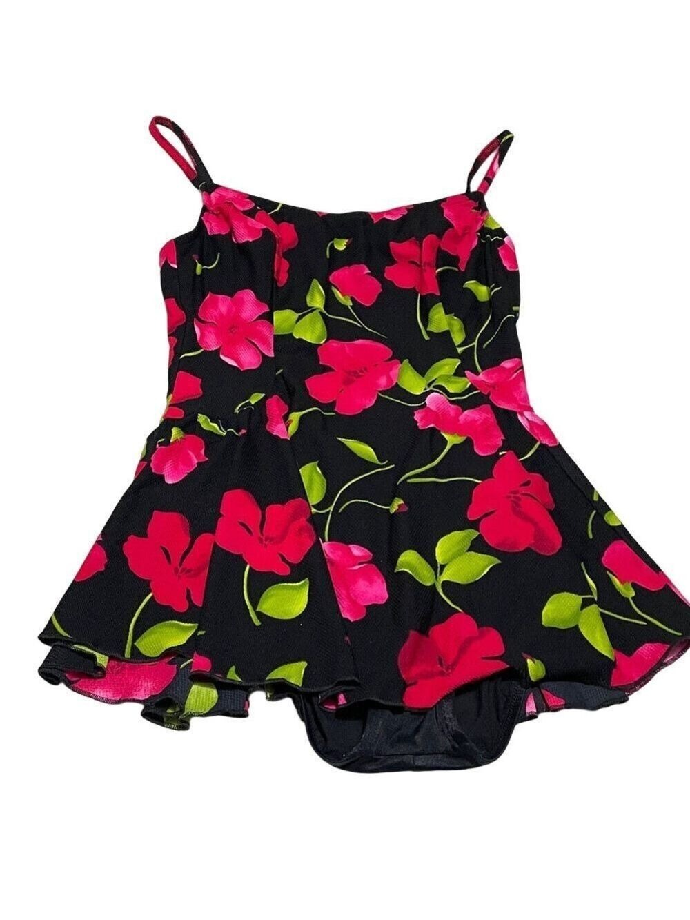 Vintage Cole of California Floral Black and Pink One Pc Swimdress 14